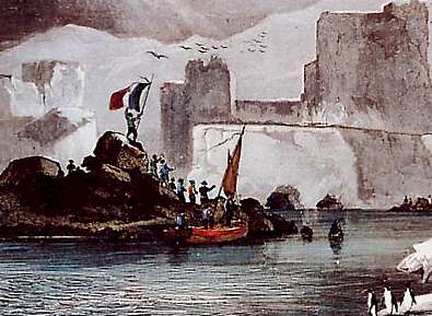 L'expédition Dumont d'Urville hisse le drapeau sur la terre Adélie